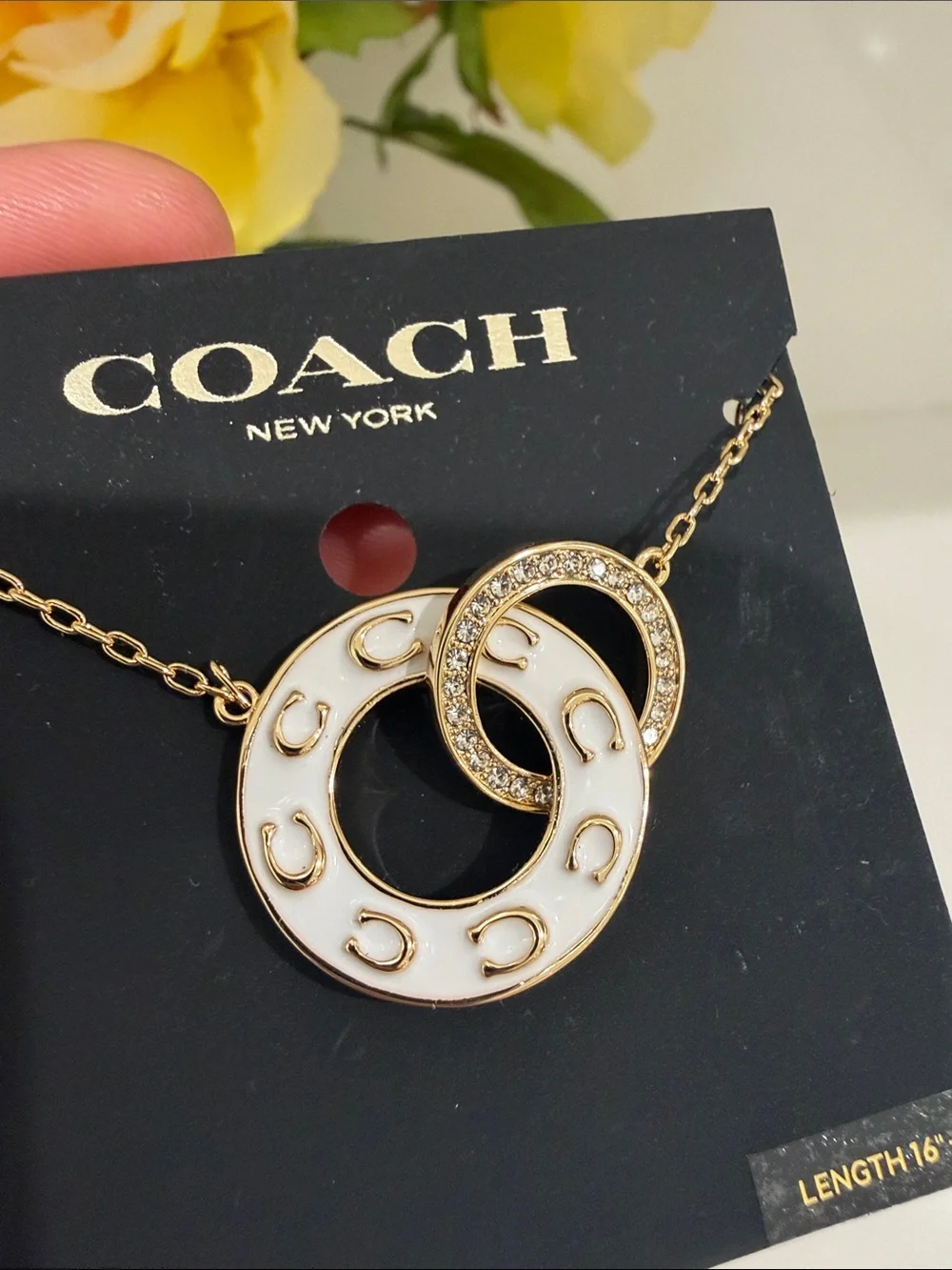 Coach Gold-Tone Necklace with White Enamel Interlocking Circles